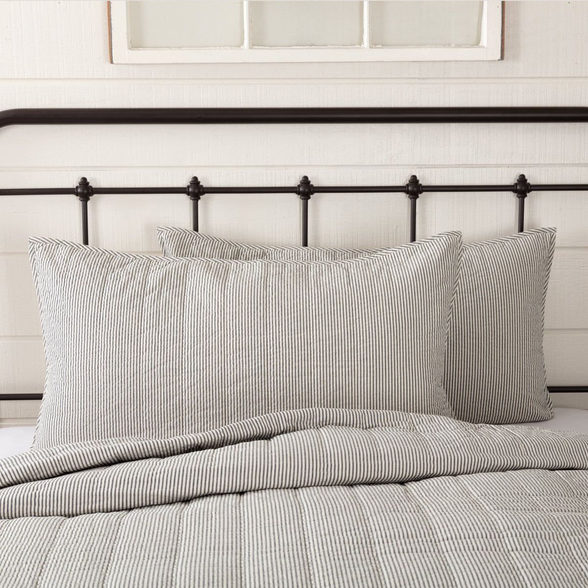 Hatteras Seersucker Blue Ticking Stripe King Sham