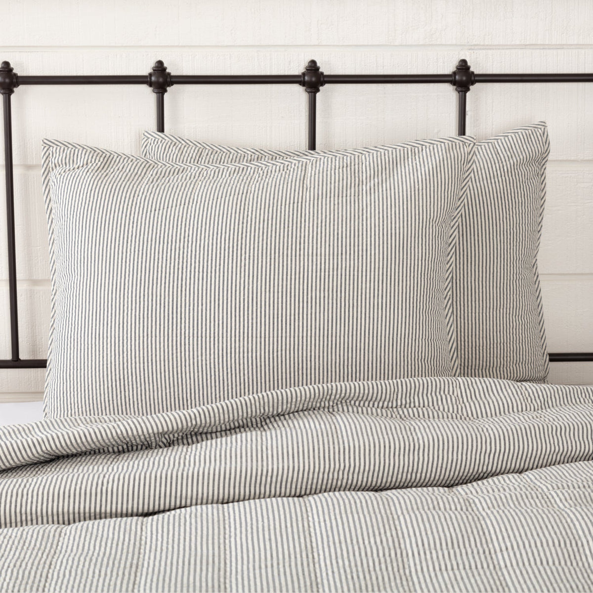 Hatteras Seersucker Blue Ticking Stripe Standard Sham