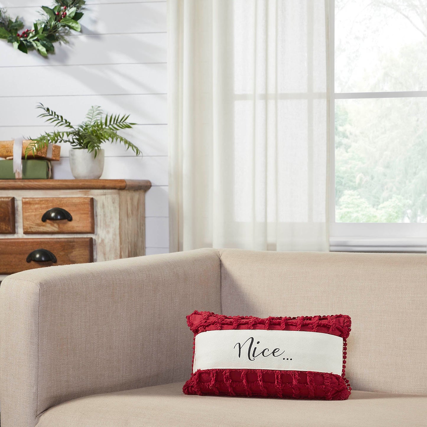 Kringle Chenille Naughty and Nice Pillow 7x13