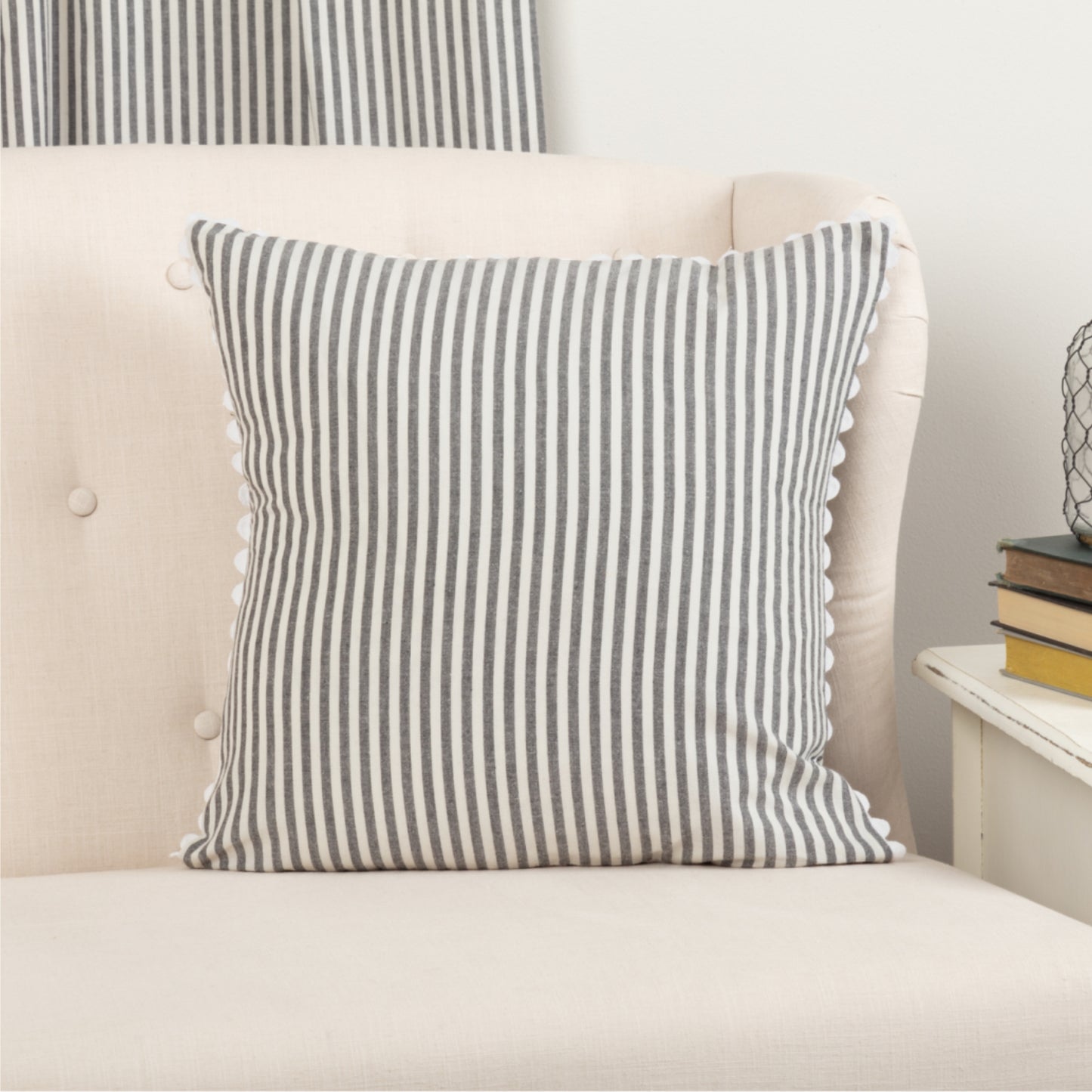 Farmhouse Ticking Gray Pillow Cover 18Lx18W