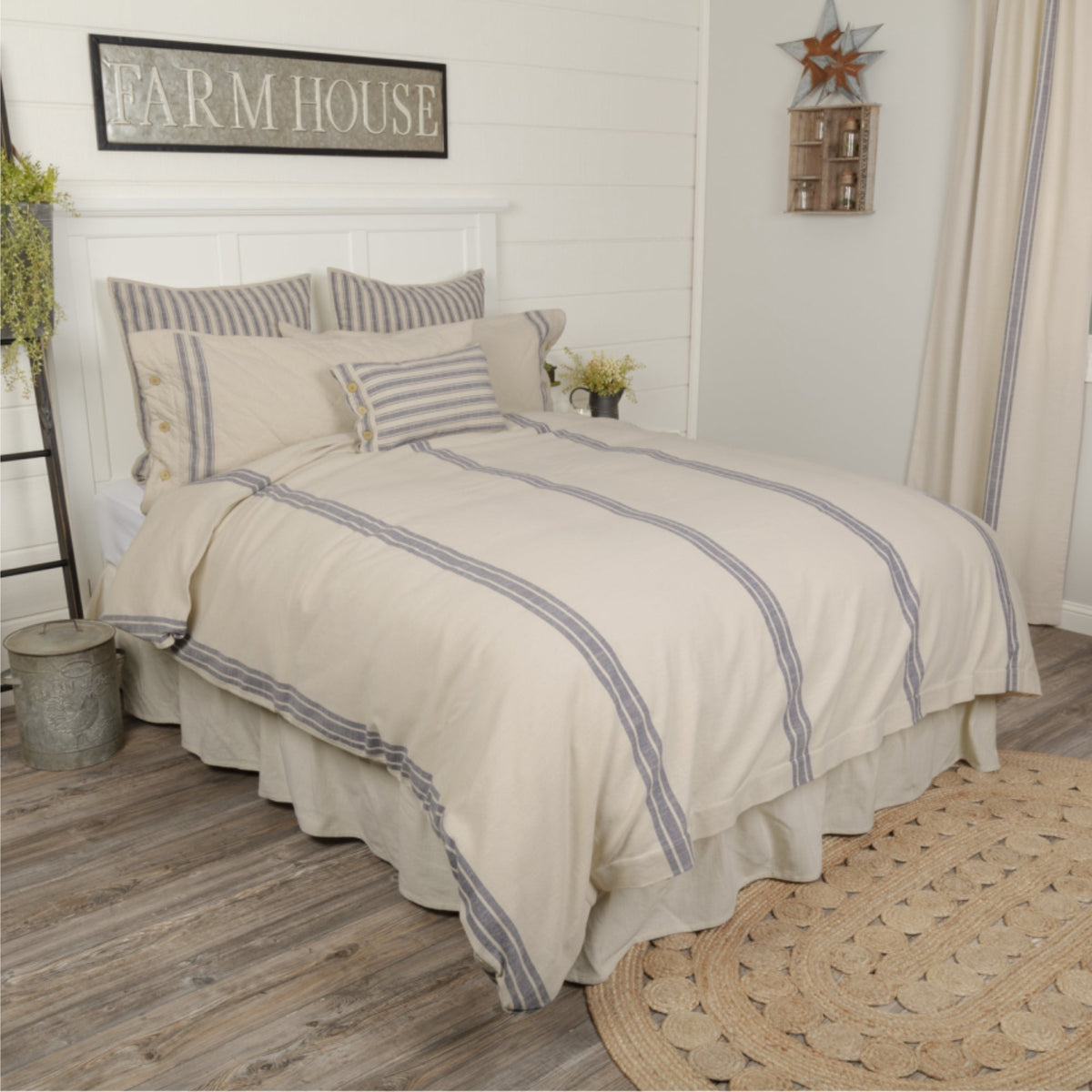 Market Place Blue Grain Sack Stripe Queen Duvet