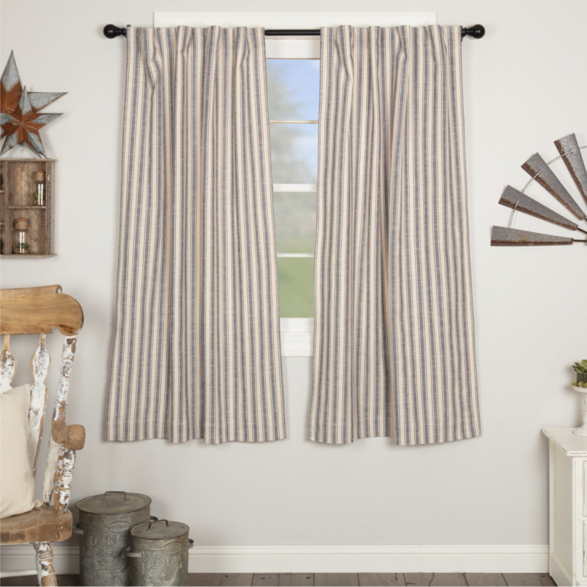 Market Place Blue Ticking Stripe Short Panel Set of 2