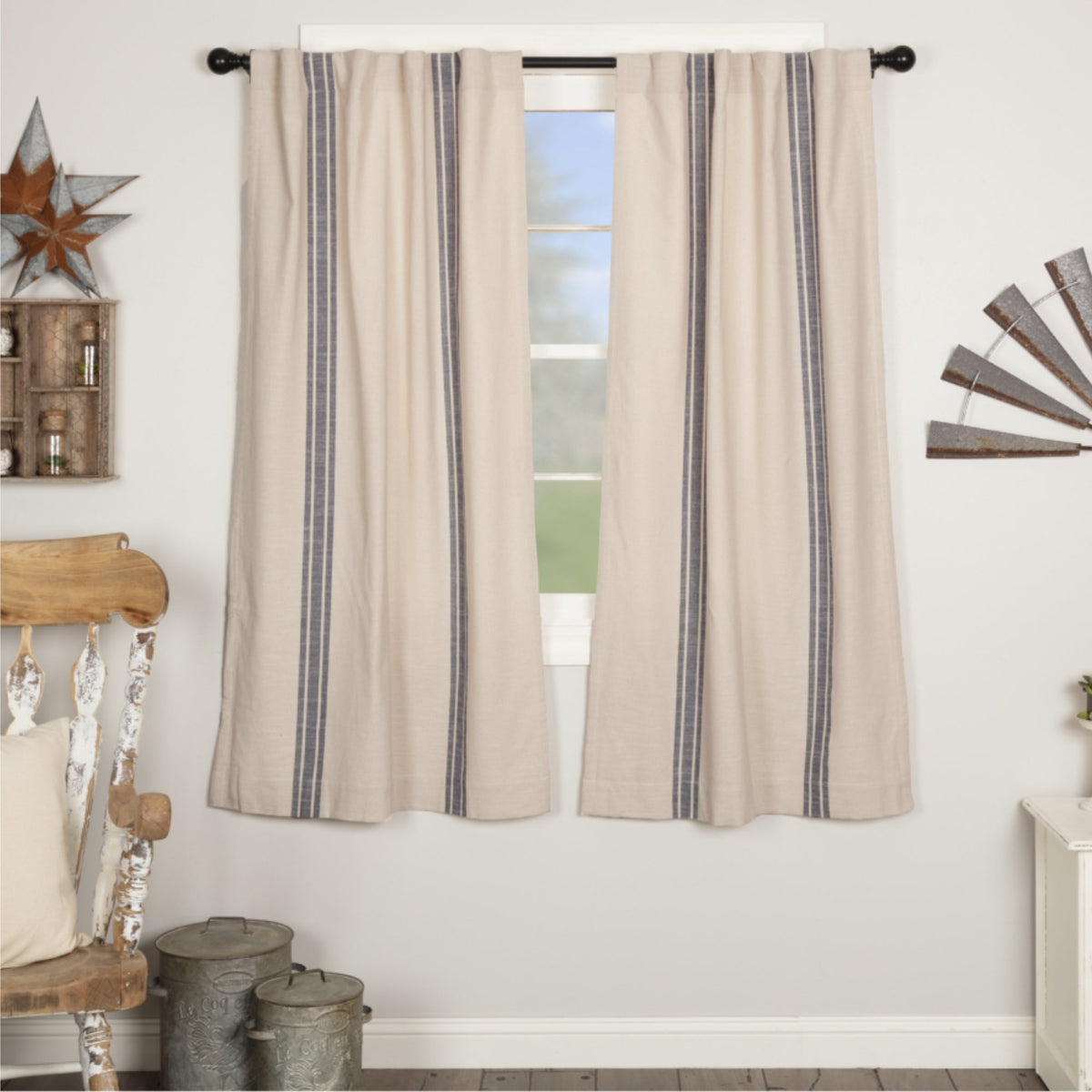 Market Place Blue Grain Sack Stripe Short Panel Set of 2