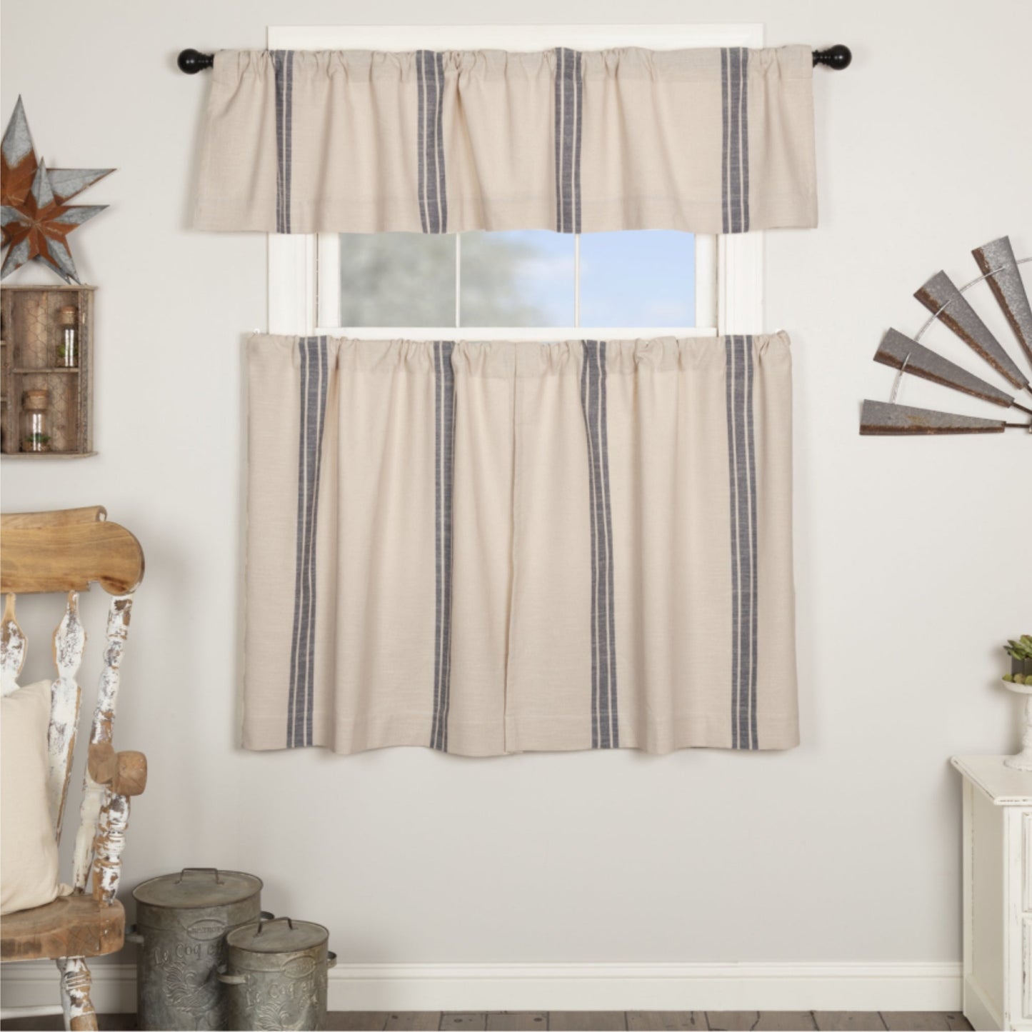 Market Place Blue Grain Sack Stripe Tier Set of 2 36Lx36W