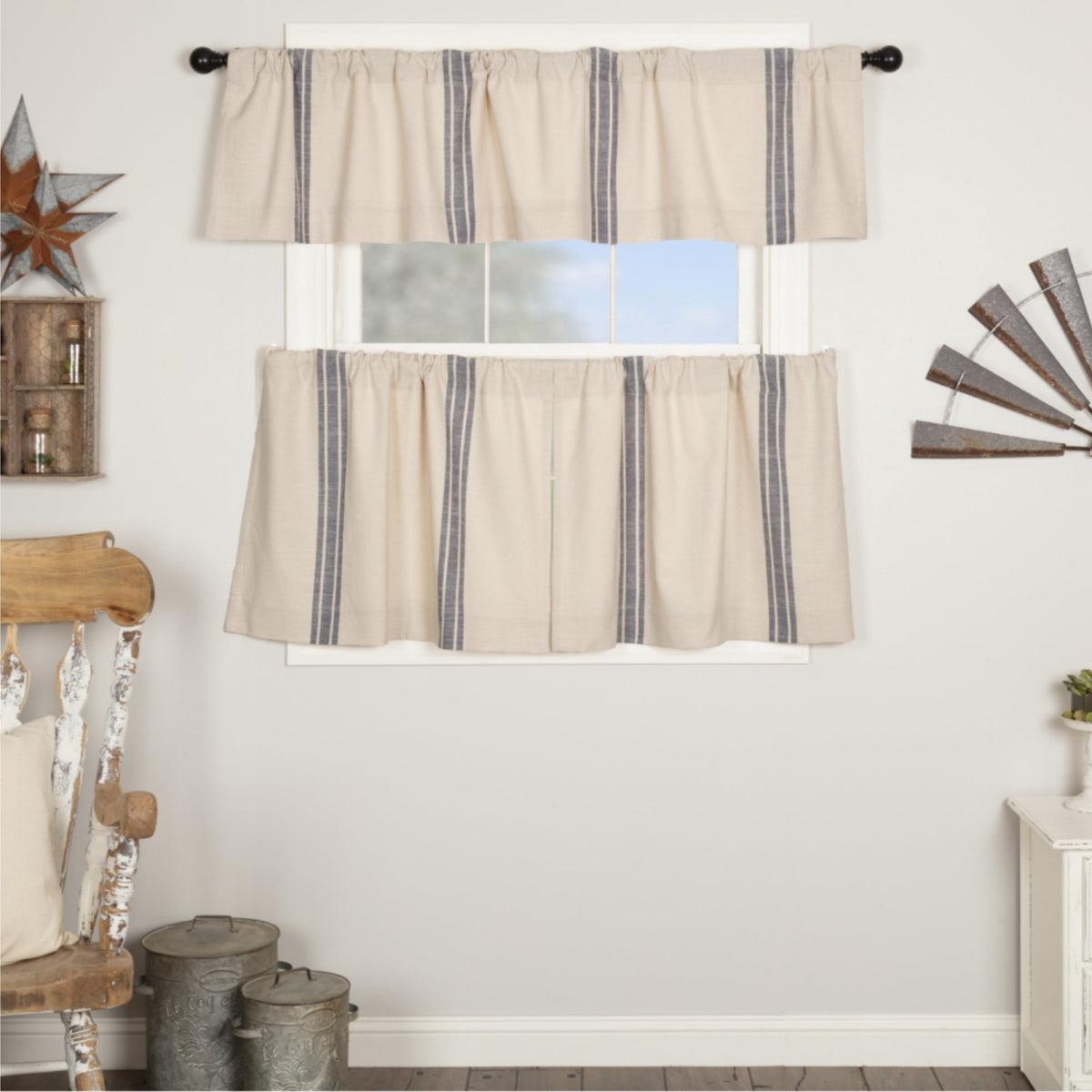 Market Place Blue Grain Sack Stripe Tier Set of 2 24Lx36W