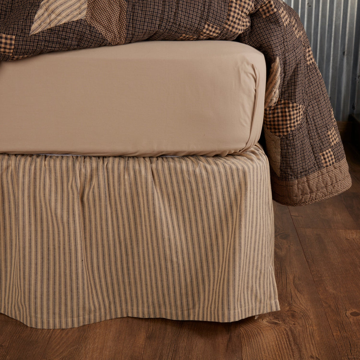 Farmhouse Star Ticking Stripe Twin Bed Skirt 39x76x16