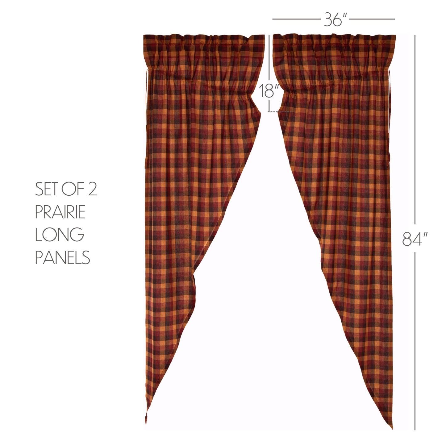 Heritage Farms Primitive Check Prairie Long Panel Set of 2 84x36x18