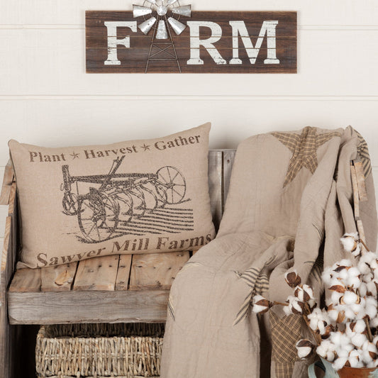 Sawyer Mill Farmhouse Rustic Charcoal Gray Plow Lumbar Throw Pillow Decorative Accent