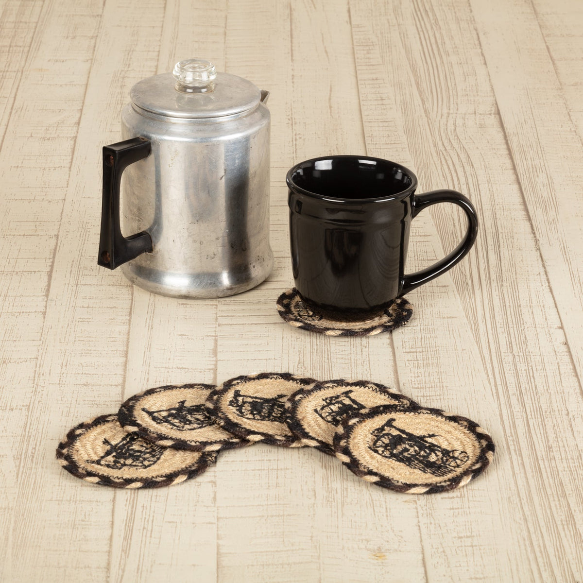 Sawyer Mill Charcoal Farmhouse Rustic Braided Jute Round Drink Coaster Set of 6