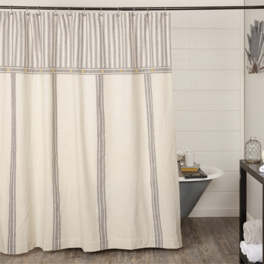 Market Place Gray Grain Sack Stripe Shower Curtain 72Lx72W