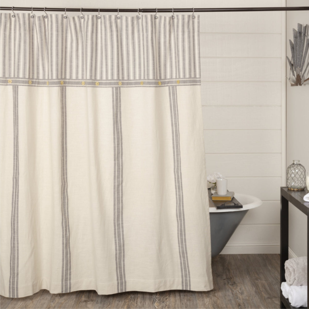 Market Place Gray Grain Sack Stripe Shower Curtain