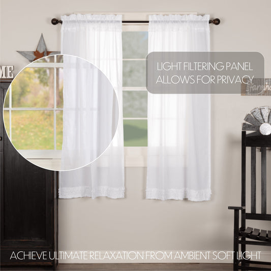 White Ruffled Sheer Short Panel Set of 2 63x36