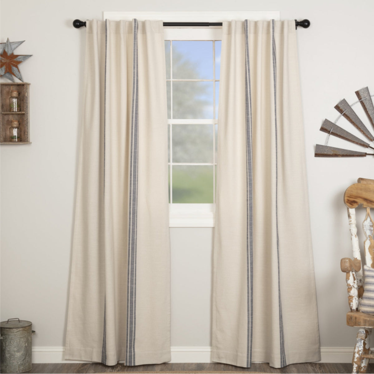 Market Place Blue Grain Sack Stripe Panel Set of 2 96Lx50W