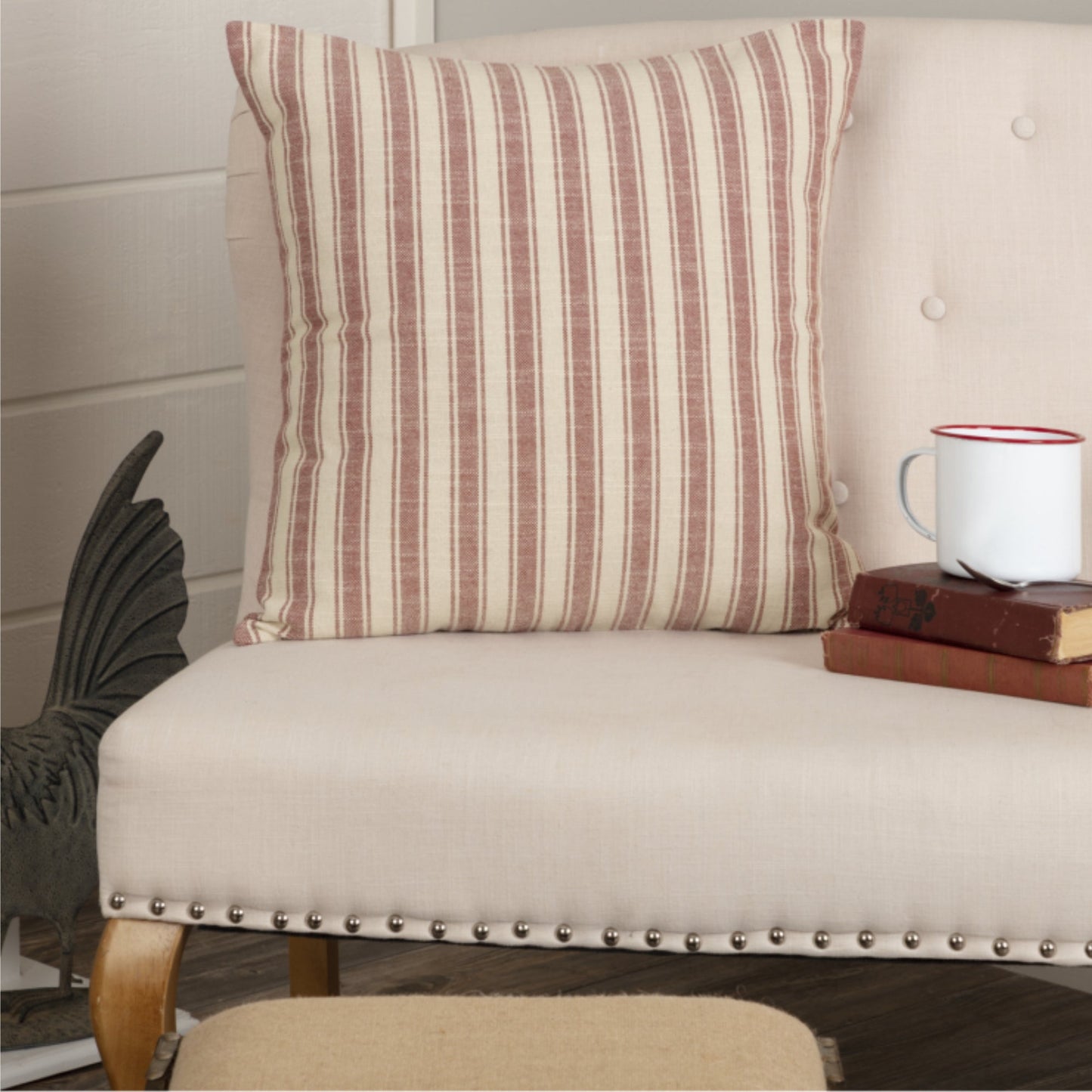 Market Place Red Ticking Stripe Pillow Cover