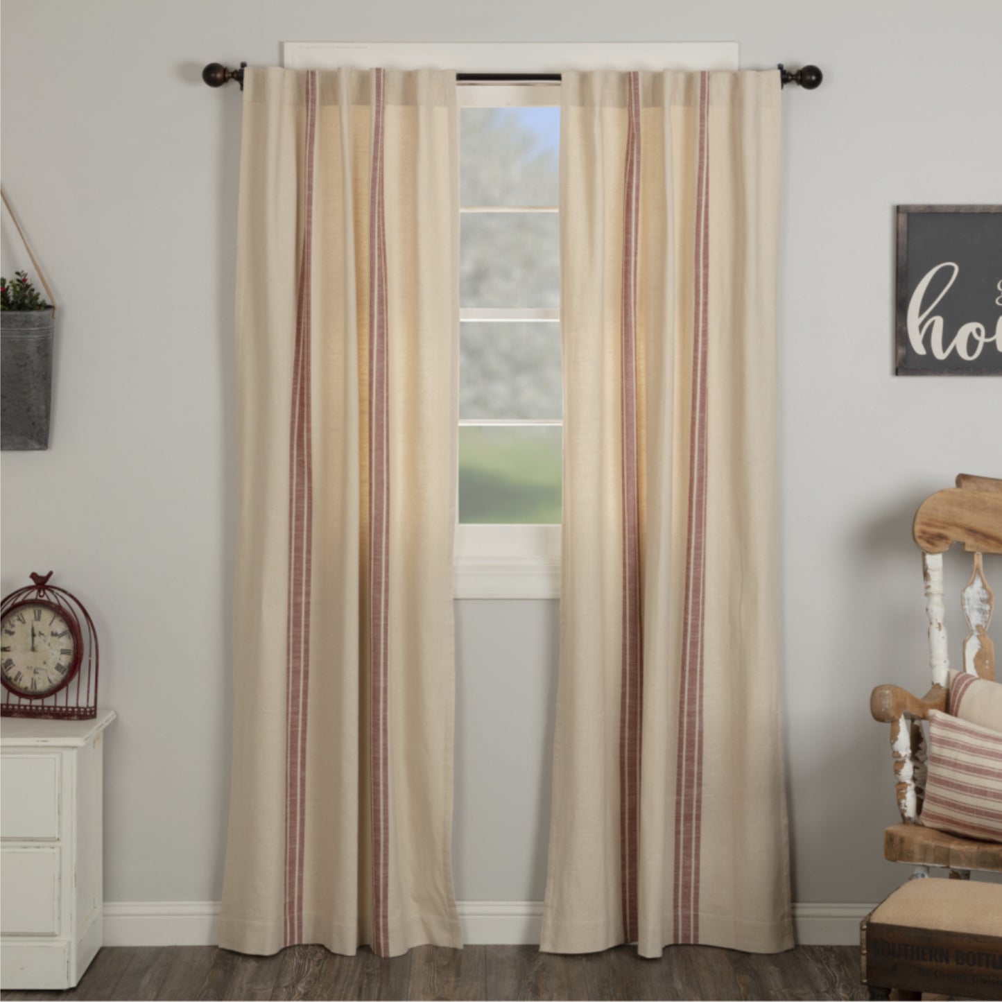 Market Place Red Grain Sack Stripe Panel Set of 2 96Lx50W