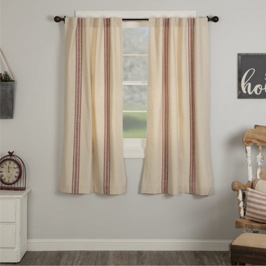 Market Place Red Grain Sack Stripe Short Panel Set of 2 63Lx36W