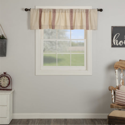 Market Place Red Grain Sack Stripe Valance 16Lx72W