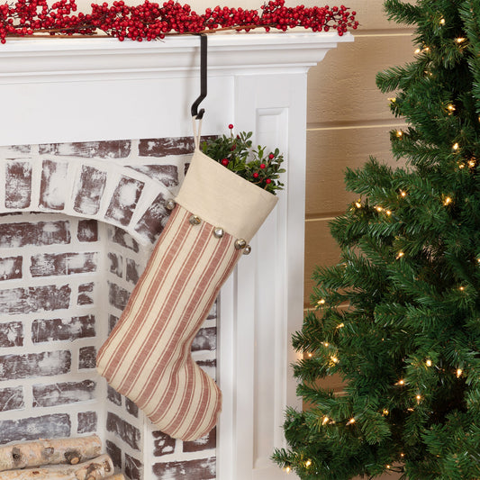 Sleigh Bells Ring Ticking Stripe Stocking