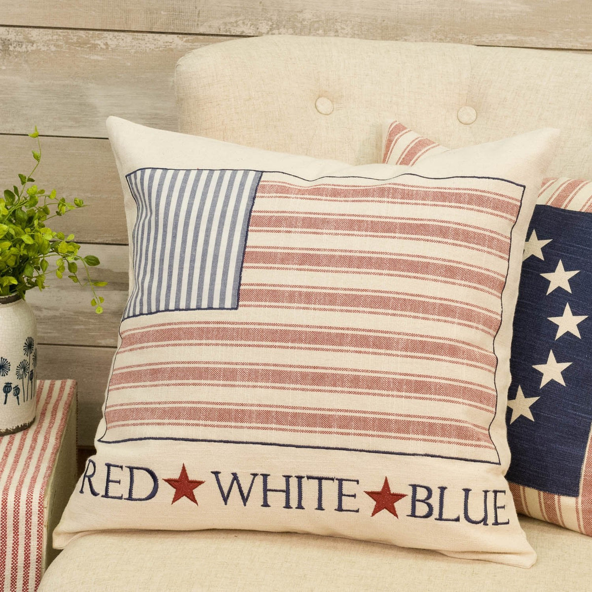 Market Place Red Flag Patch Pillow Cover