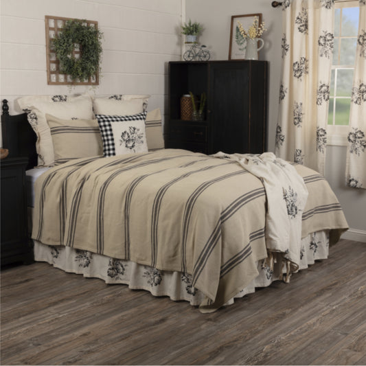 Mill House Stripe Black Twin Coverlet 90Lx70W