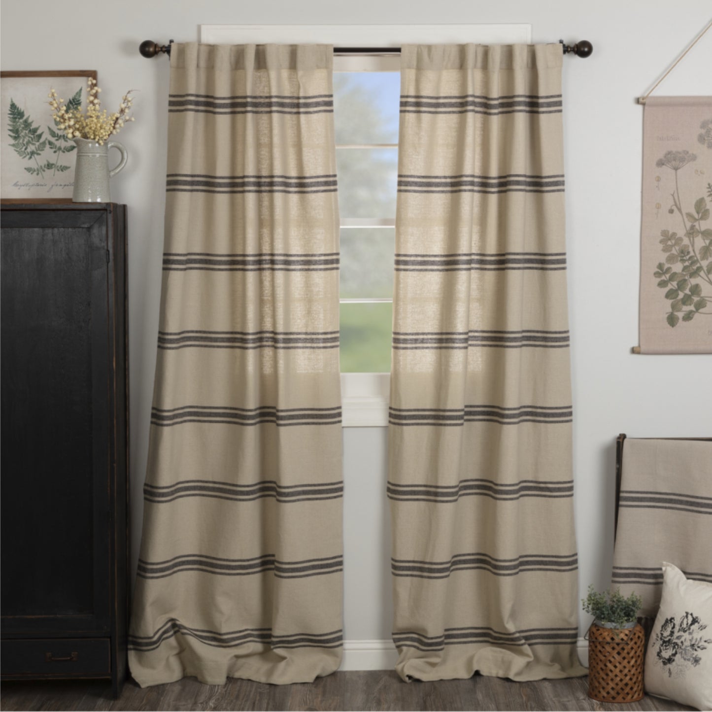 Mill House Stripe Black Panel Set of 2 96Lx50W