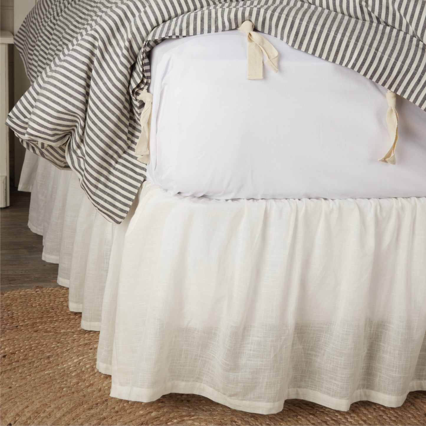 Antique Muslin White King Bed Skirt 80Lx78Wx16