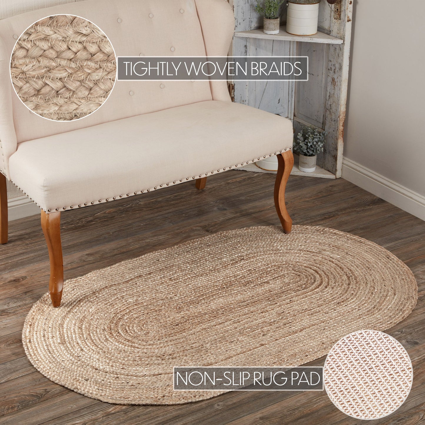 Natural Jute Rug Oval w/ Pad 36x60