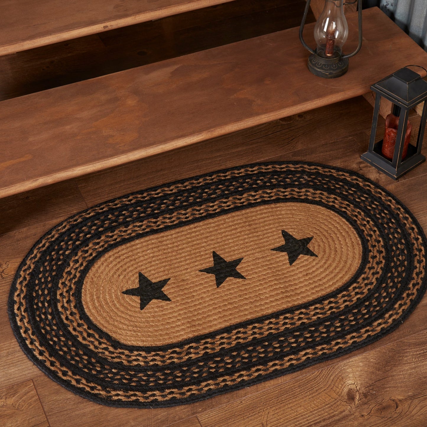 Farmhouse Jute Rug Oval Stencil Stars 24x36