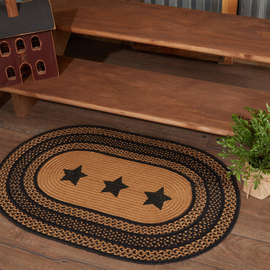Farmhouse Jute Rug Oval Stencil Stars 24x36
