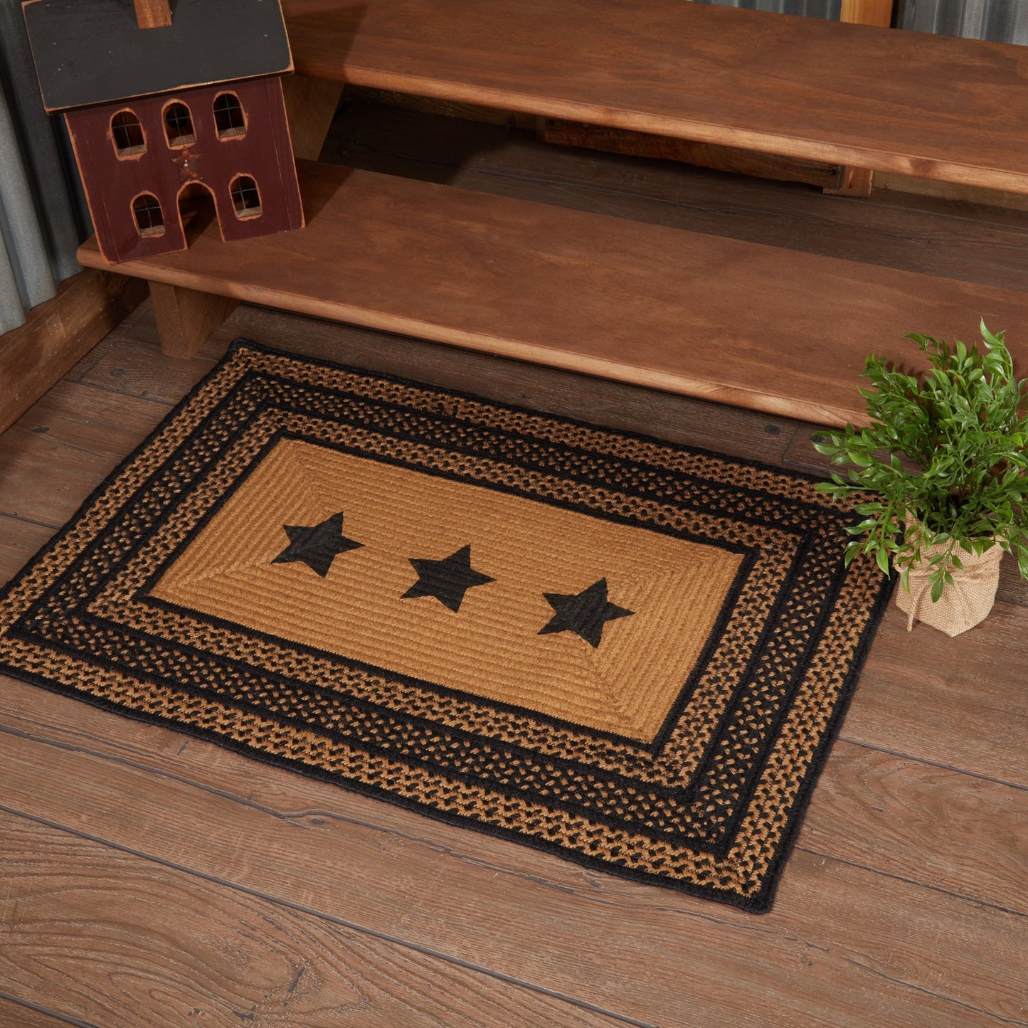 Farmhouse Jute Rug Rect Stencil Stars 24x36