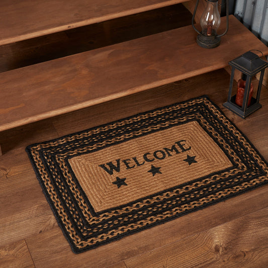 Farmhouse Jute Rug Rect Stencil Stars Welcome 20x30