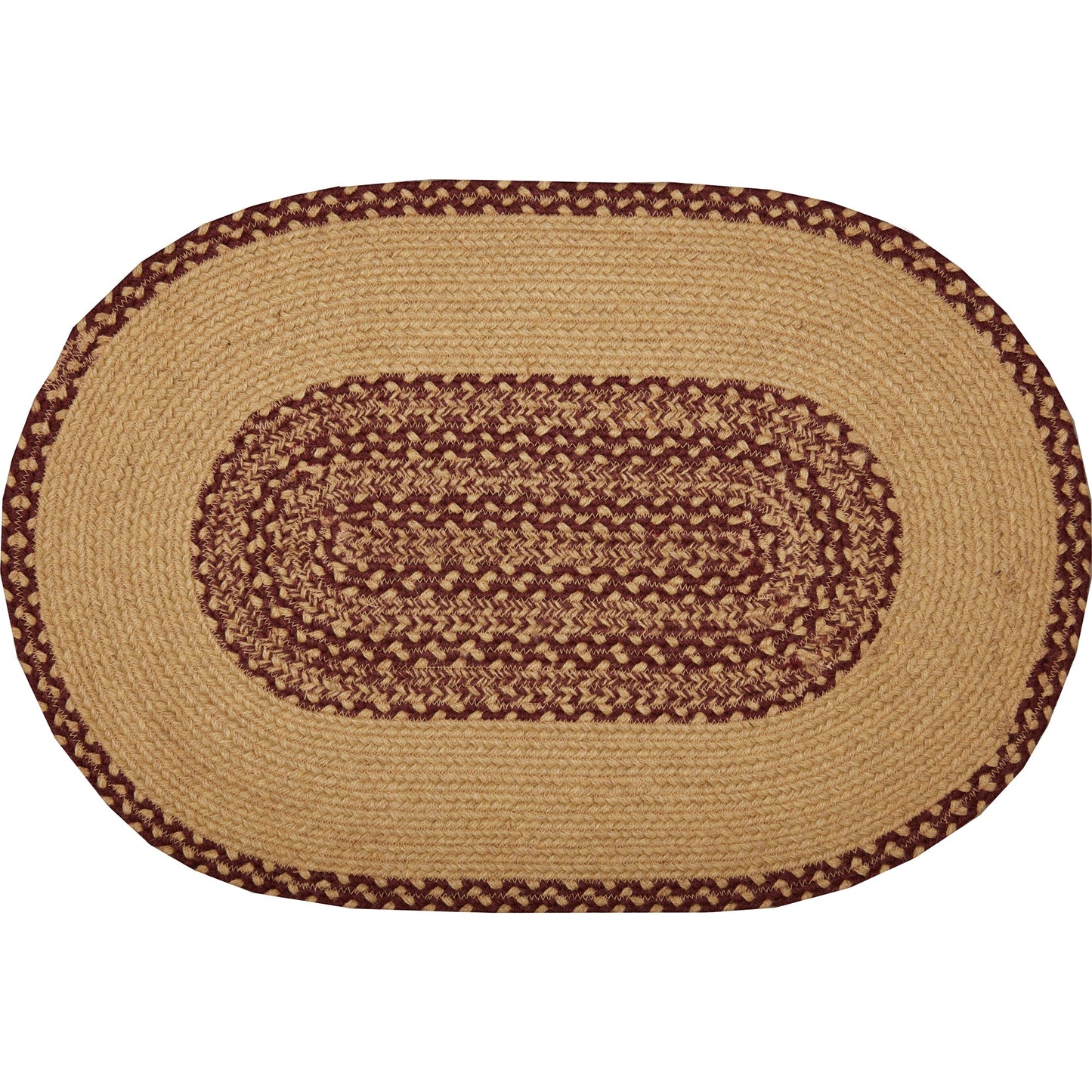 Burgundy Tan Jute Rug Oval Stencil Stars 20x30