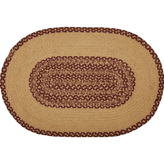 Burgundy Tan Jute Rug Oval Stencil Stars 20x30