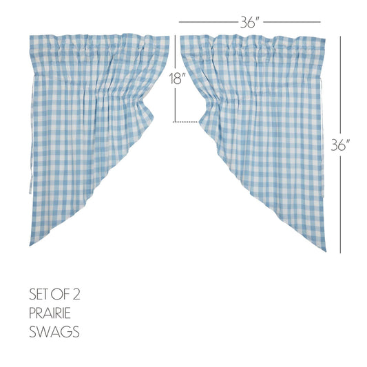 Annie Buffalo Blue Check Prairie Swag Set of 2 36x36x18
