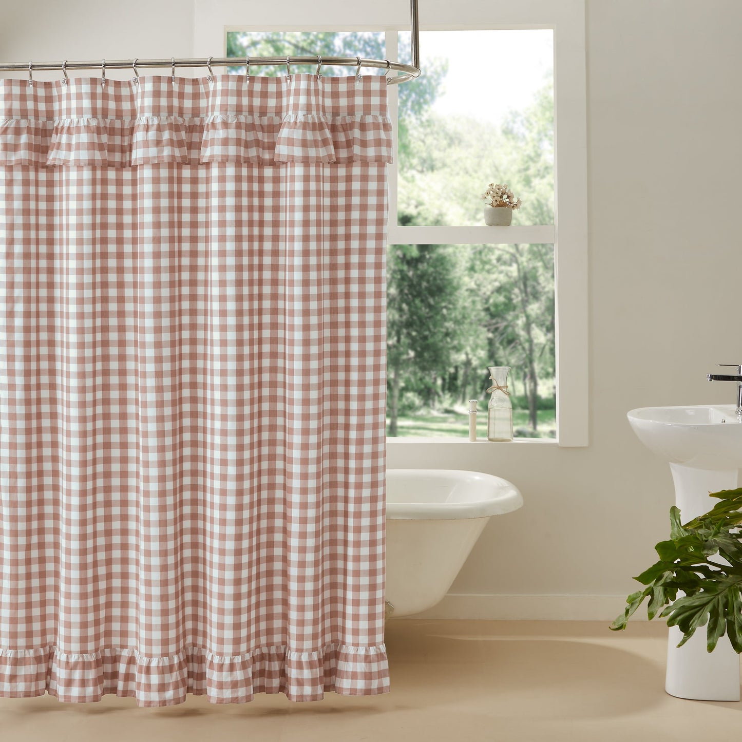 Annie Buffalo Portabella Check Ruffled Shower Curtain