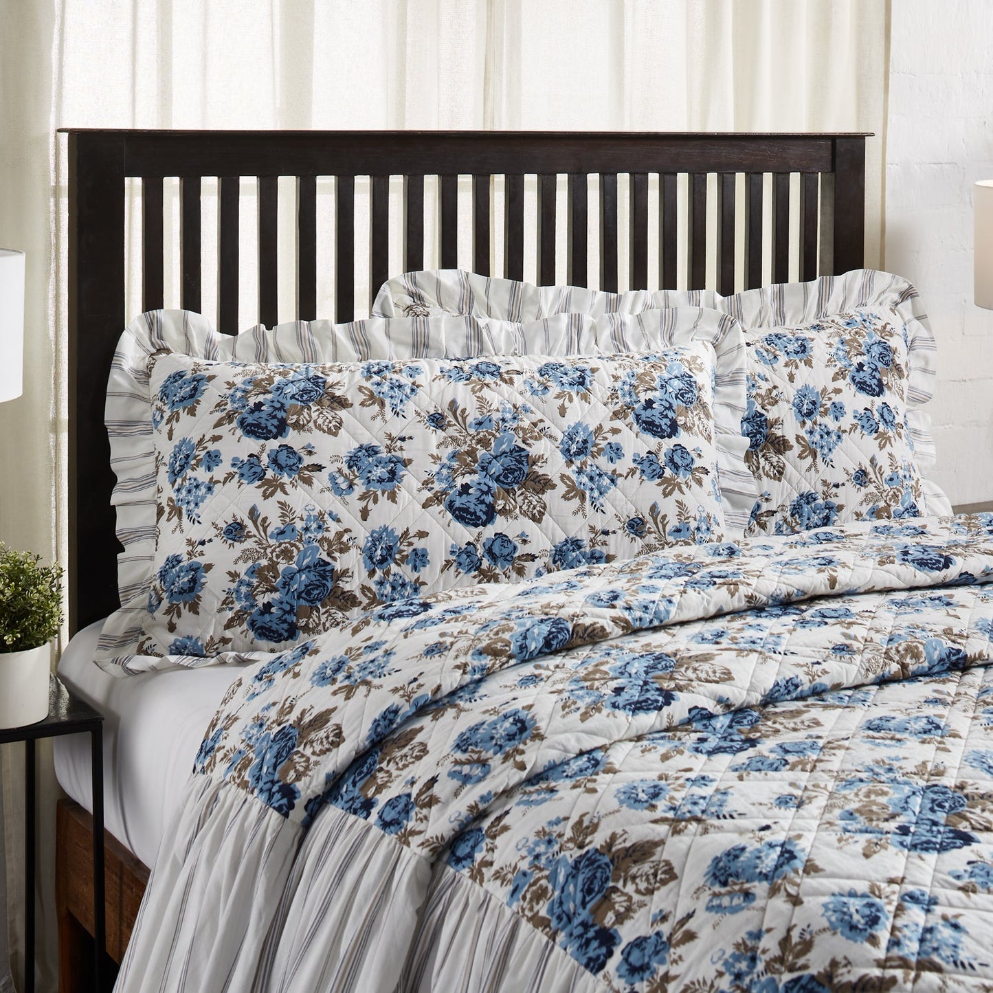 Annie Blue Floral Ruffled King Sham