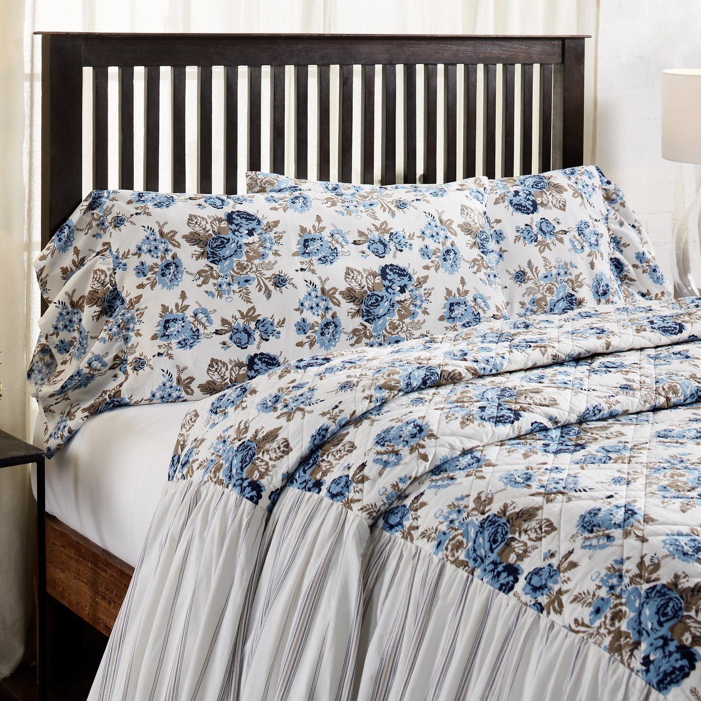 Annie Blue Floral Ruffled King Pillow Case Set of 2 +8
