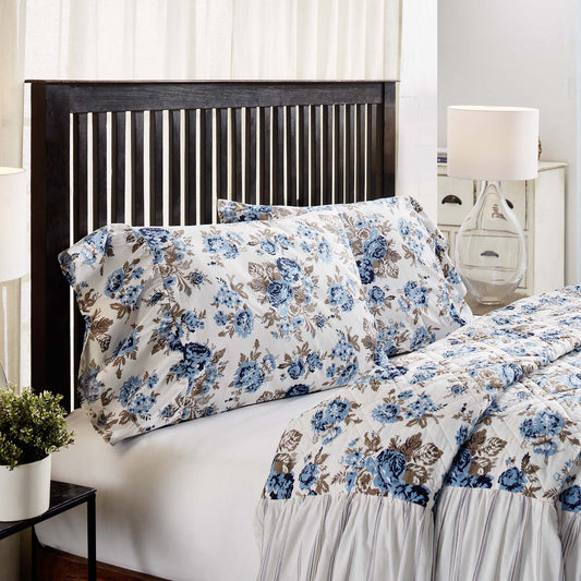 Annie Blue Floral Ruffled Standard Pillow Case Set of 2 +8