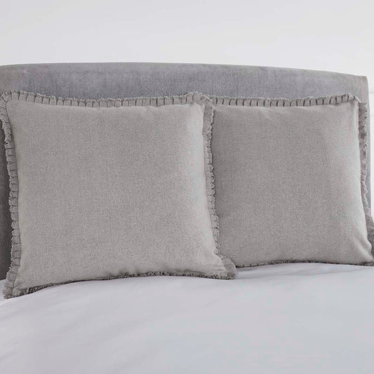 Burlap Dove Grey Fabric Euro Sham w/ Fringed Ruffle