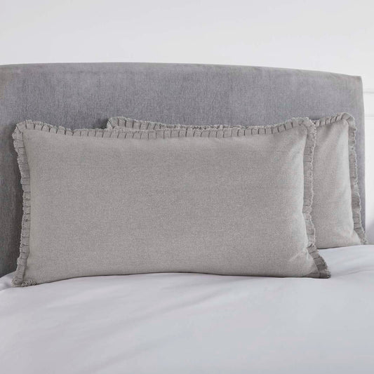 Burlap Dove Grey King Sham w/ Fringed Ruffle