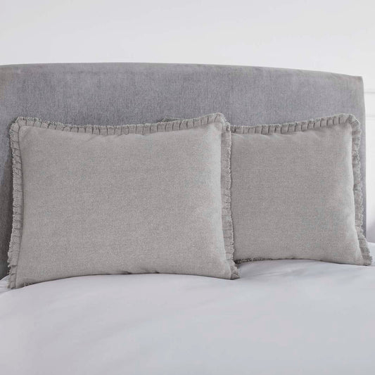 Burlap Dove Grey Standard Sham w/ Fringed Ruffle
