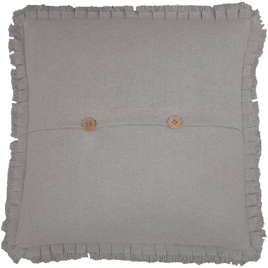 Burlap Dove Grey Pillow w/ Fringed Ruffle 18x18