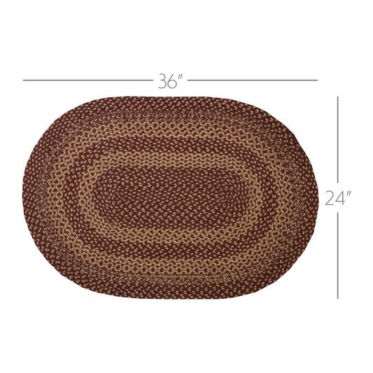Burgundy Tan Jute Rug Oval 24x36