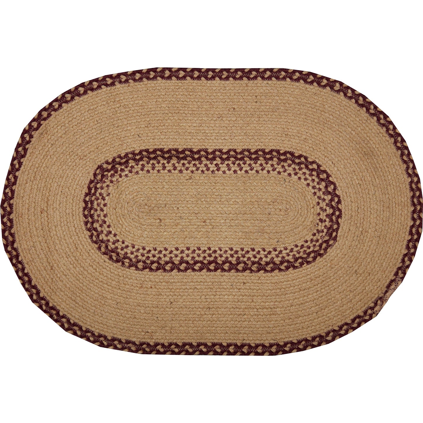 Burgundy Tan Jute Rug Oval Welcome 20x30