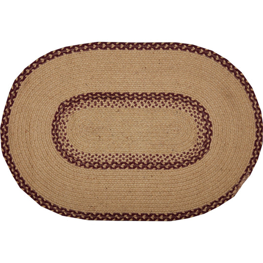 Burgundy Tan Jute Rug Oval Welcome 20x30
