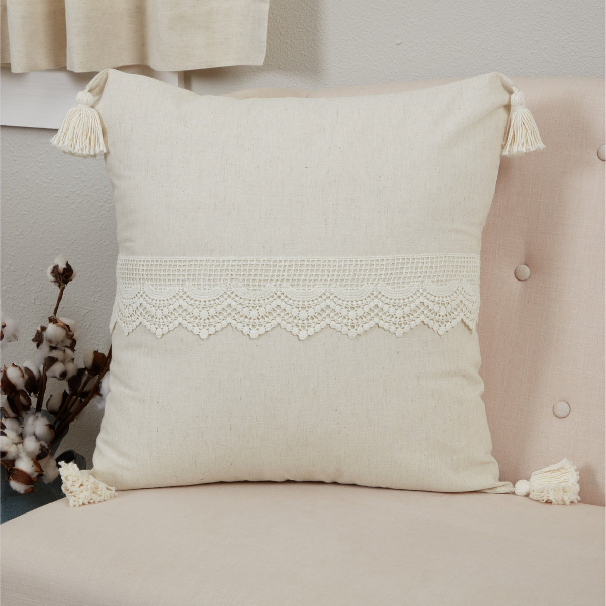 Flax and Lace Pillow Cover
