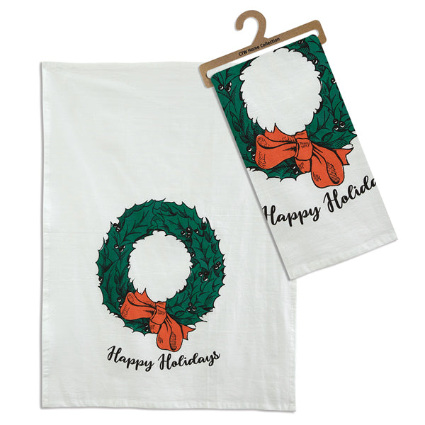 Merry Christmas Wreath Tea Towel - Min of 4