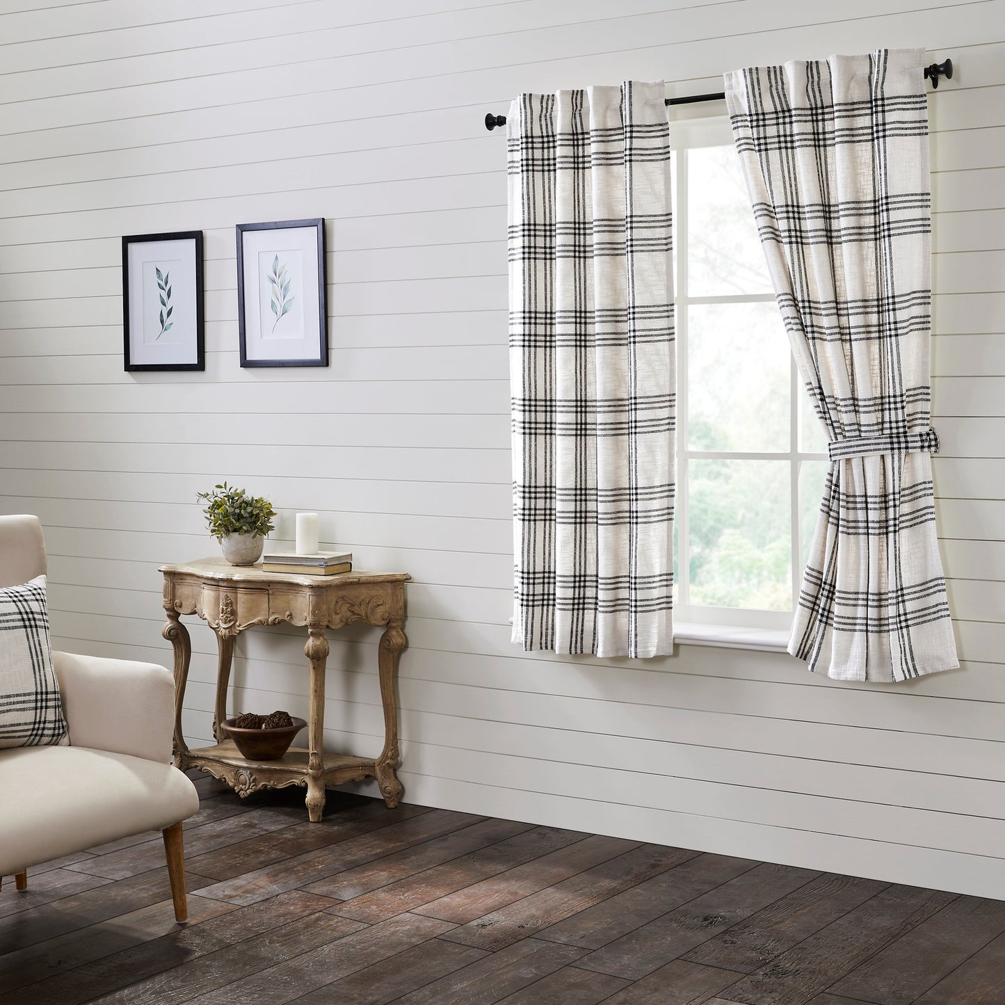 Black Plaid Short Panel Set of 2