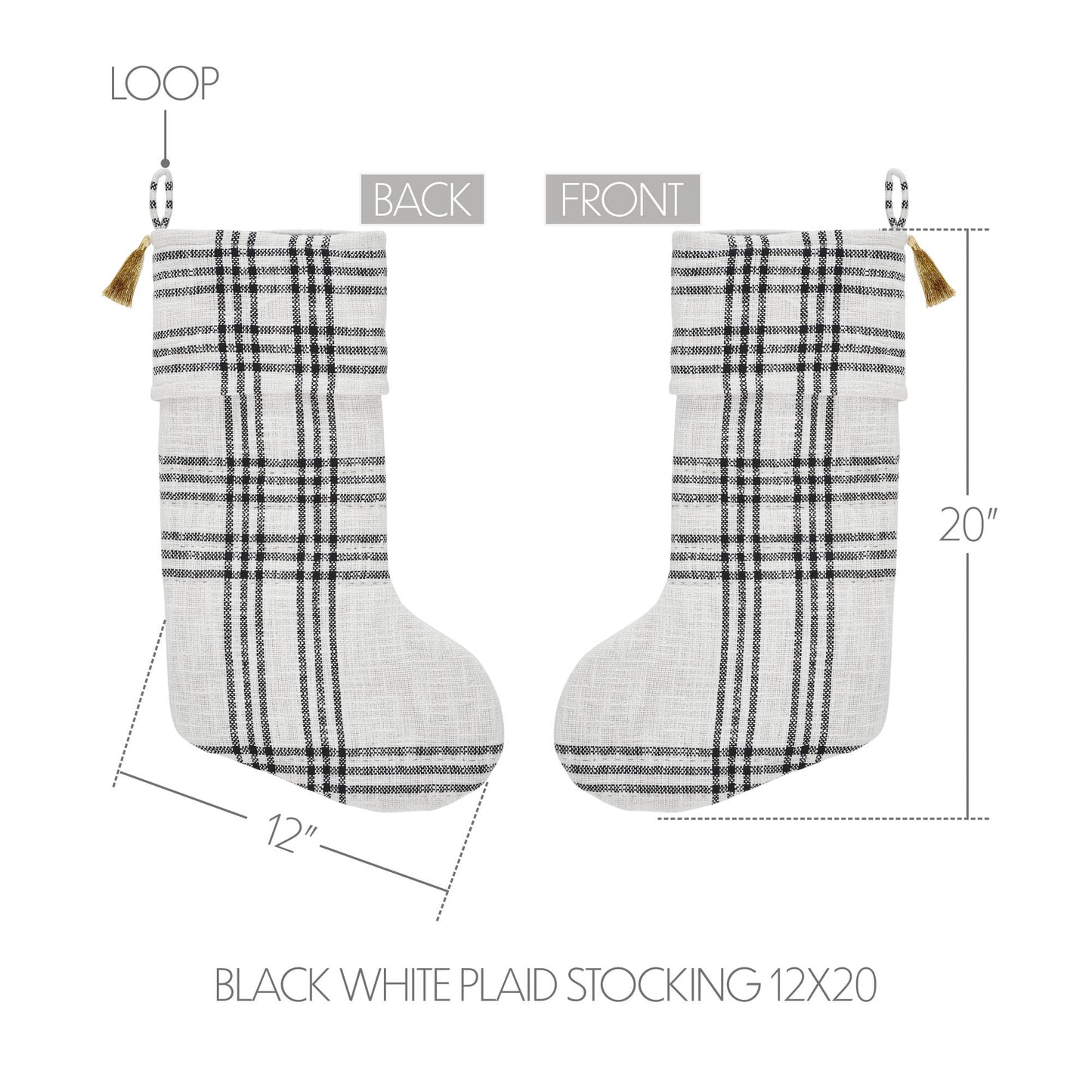 Wintergleam Black White Plaid Stocking 12x20