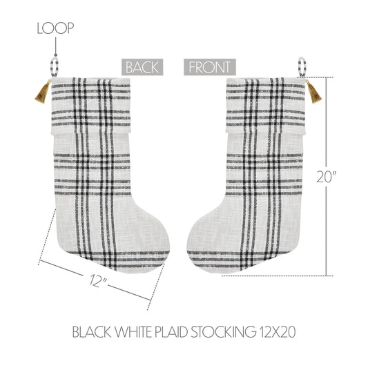 Wintergleam Black White Plaid Stocking 12x20